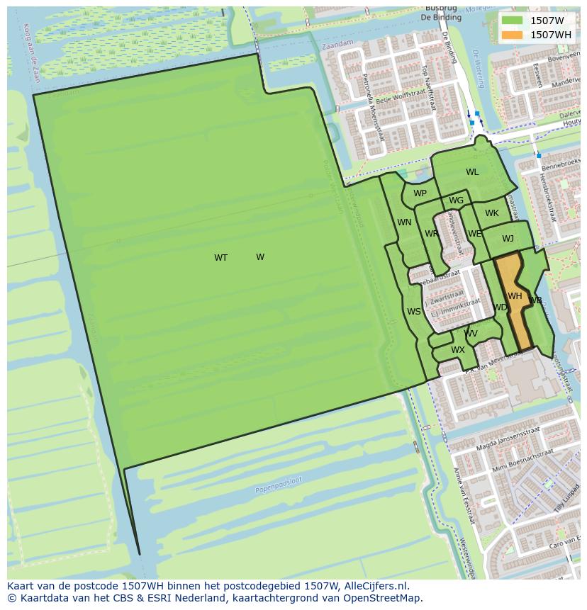 Afbeelding van het postcodegebied 1507 WH op de kaart.