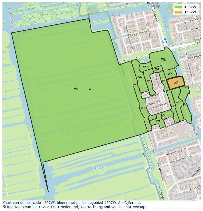 Afbeelding van het postcodegebied 1507 WJ op de kaart.