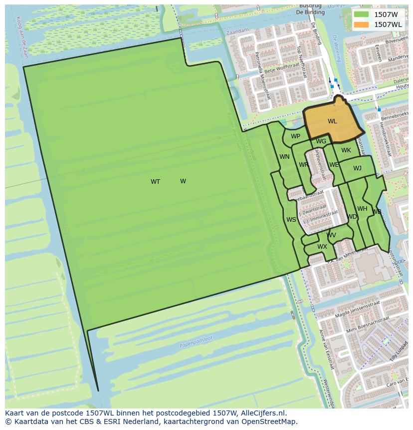 Afbeelding van het postcodegebied 1507 WL op de kaart.