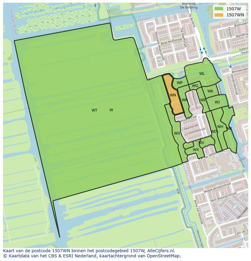 Afbeelding van het postcodegebied 1507 WN op de kaart.