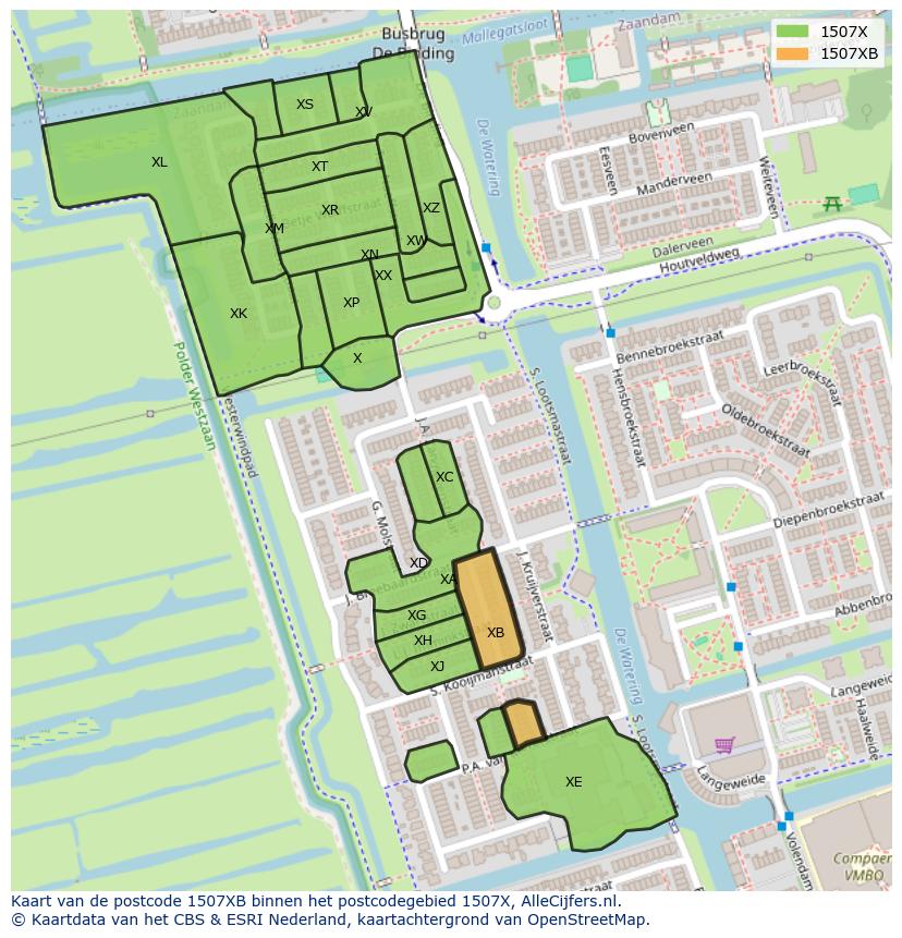 Afbeelding van het postcodegebied 1507 XB op de kaart.