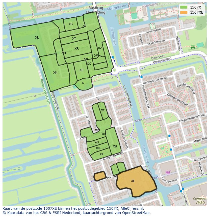 Afbeelding van het postcodegebied 1507 XE op de kaart.