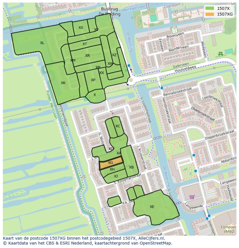 Afbeelding van het postcodegebied 1507 XG op de kaart.