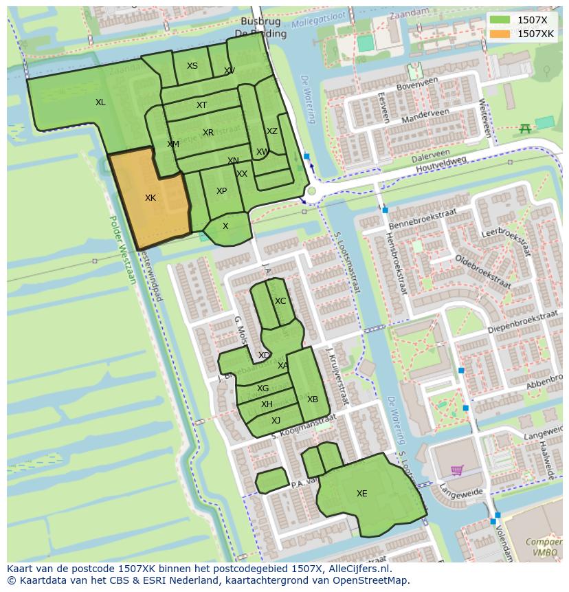 Afbeelding van het postcodegebied 1507 XK op de kaart.