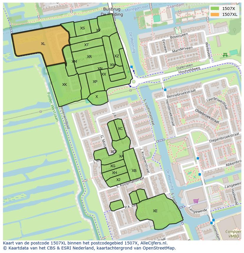 Afbeelding van het postcodegebied 1507 XL op de kaart.