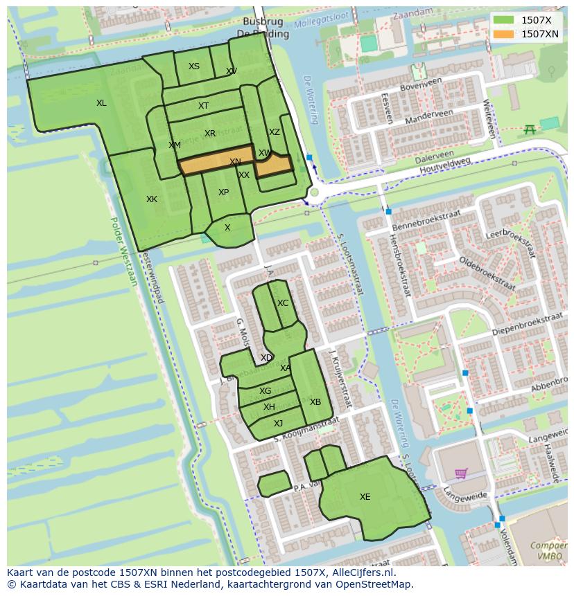 Afbeelding van het postcodegebied 1507 XN op de kaart.