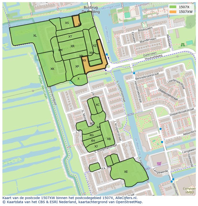 Afbeelding van het postcodegebied 1507 XW op de kaart.