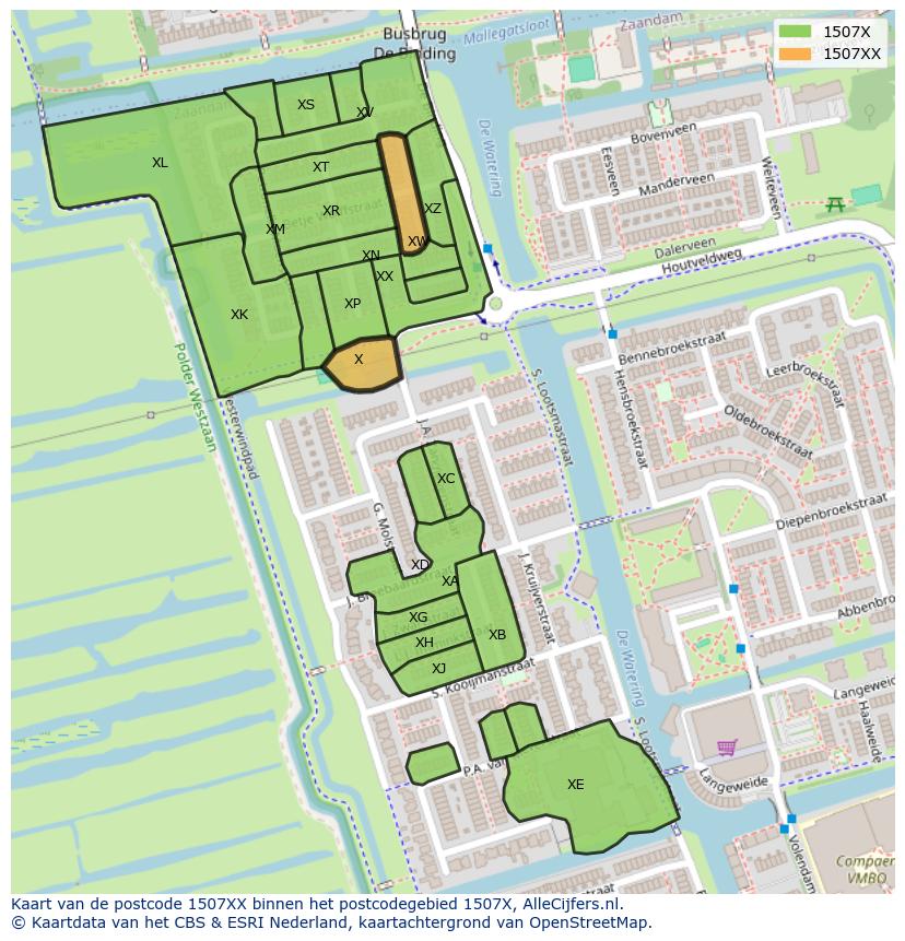 Afbeelding van het postcodegebied 1507 XX op de kaart.