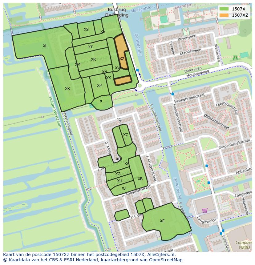 Afbeelding van het postcodegebied 1507 XZ op de kaart.
