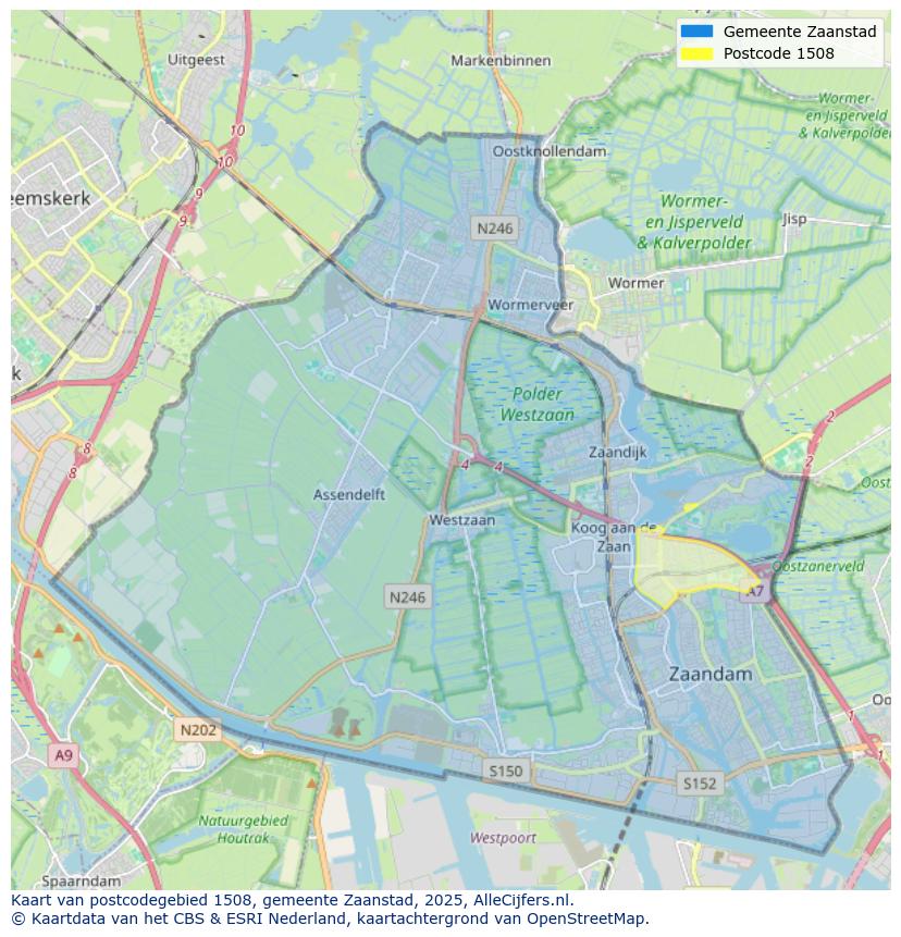 Afbeelding van het postcodegebied 1508 op de kaart.