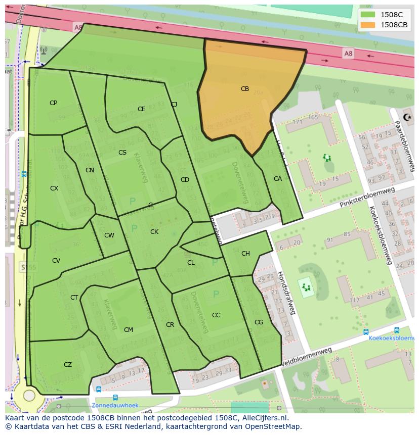 Afbeelding van het postcodegebied 1508 CB op de kaart.