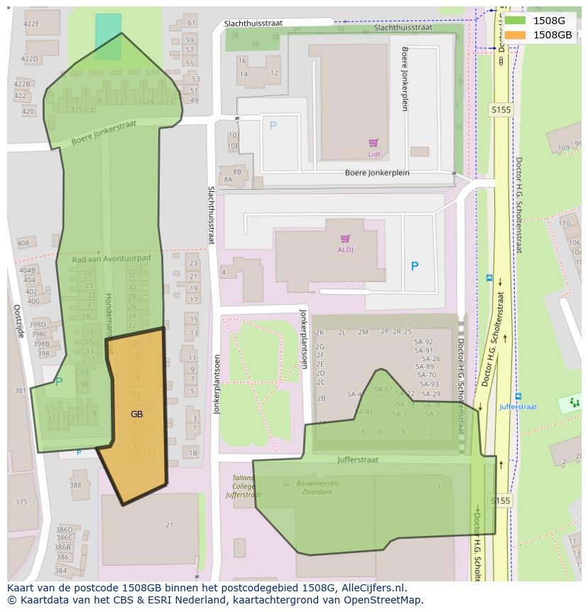 Afbeelding van het postcodegebied 1508 GB op de kaart.