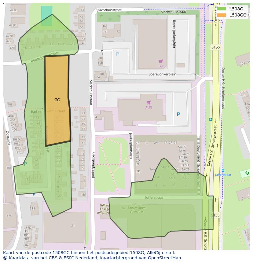 Afbeelding van het postcodegebied 1508 GC op de kaart.