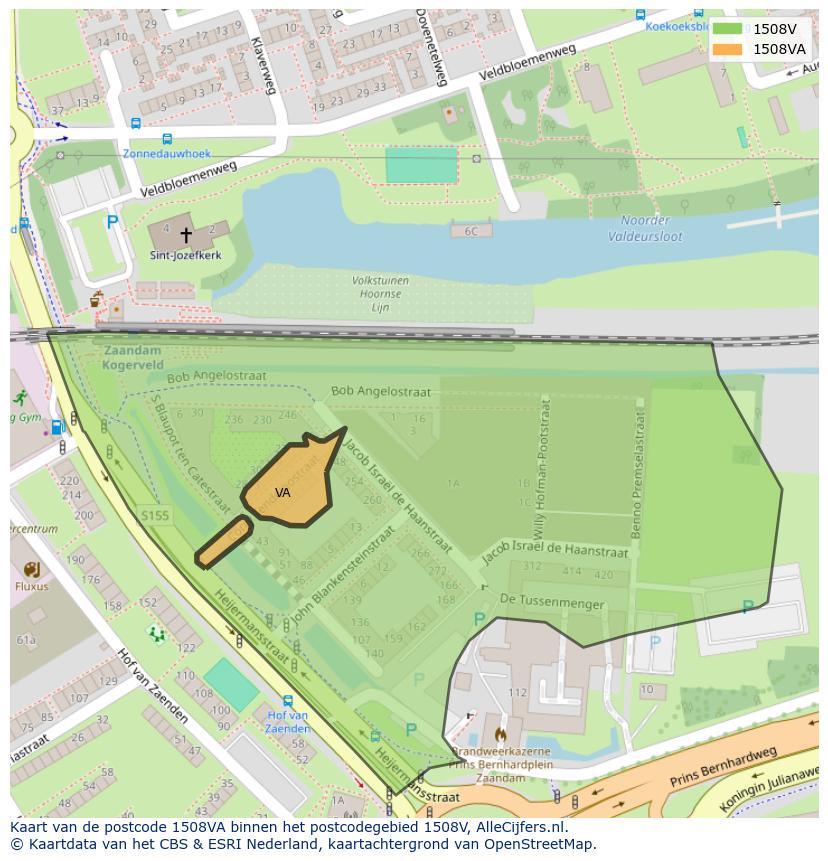 Afbeelding van het postcodegebied 1508 VA op de kaart.