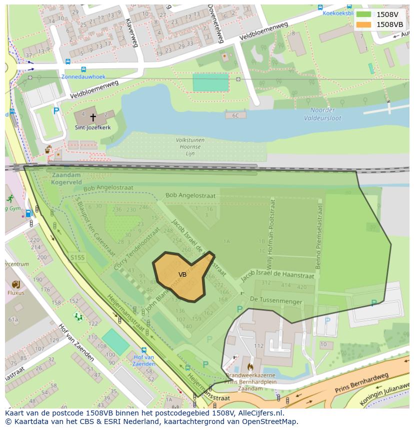 Afbeelding van het postcodegebied 1508 VB op de kaart.