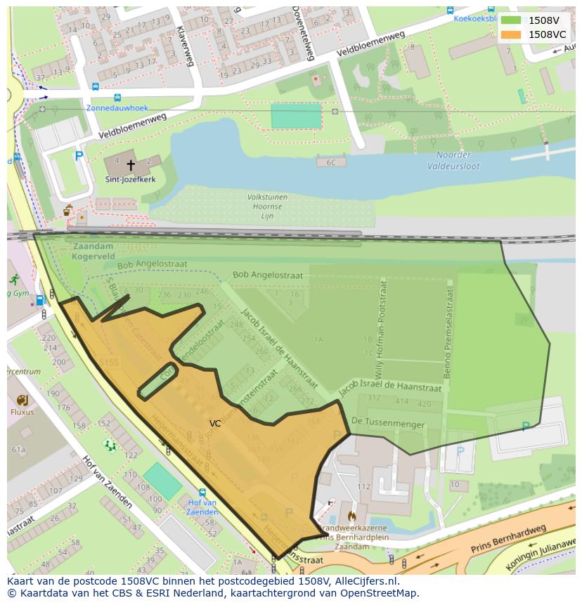 Afbeelding van het postcodegebied 1508 VC op de kaart.
