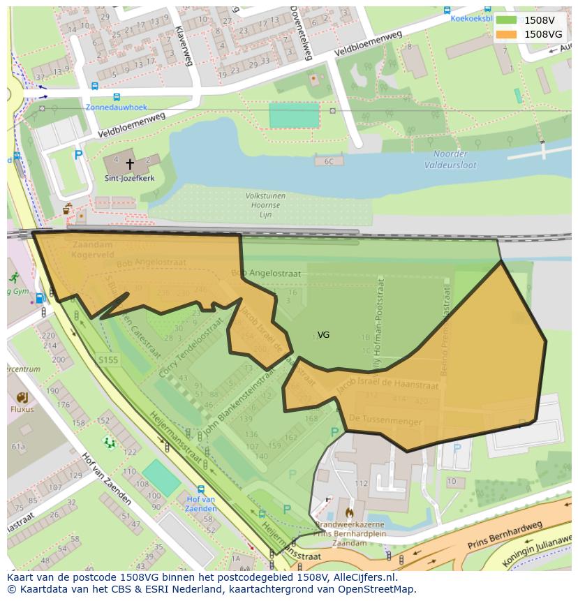 Afbeelding van het postcodegebied 1508 VG op de kaart.