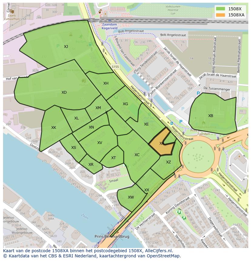 Afbeelding van het postcodegebied 1508 XA op de kaart.