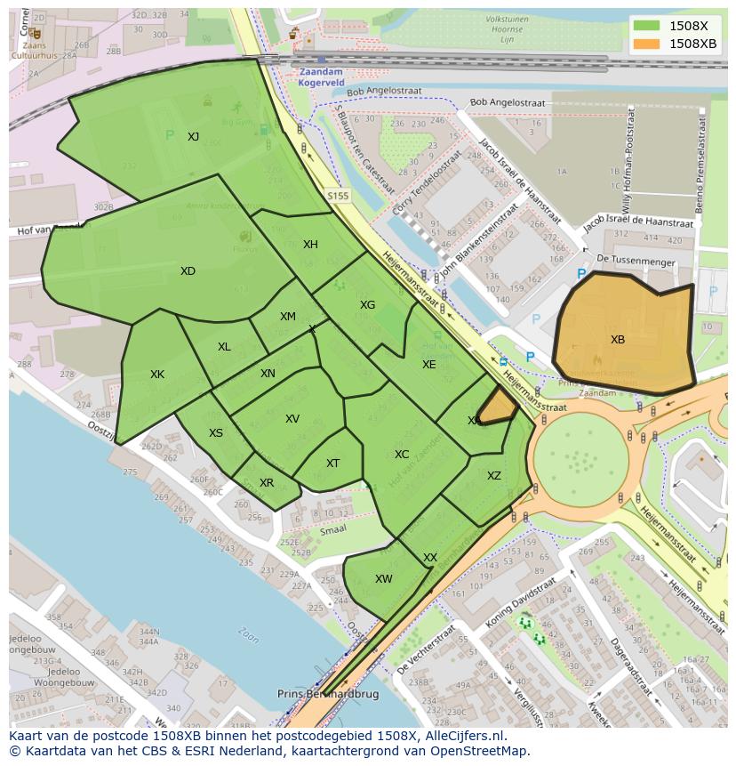 Afbeelding van het postcodegebied 1508 XB op de kaart.