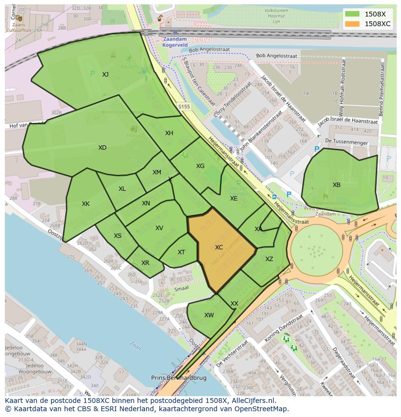 Afbeelding van het postcodegebied 1508 XC op de kaart.