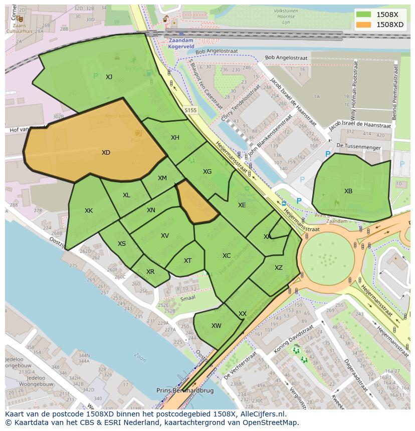 Afbeelding van het postcodegebied 1508 XD op de kaart.