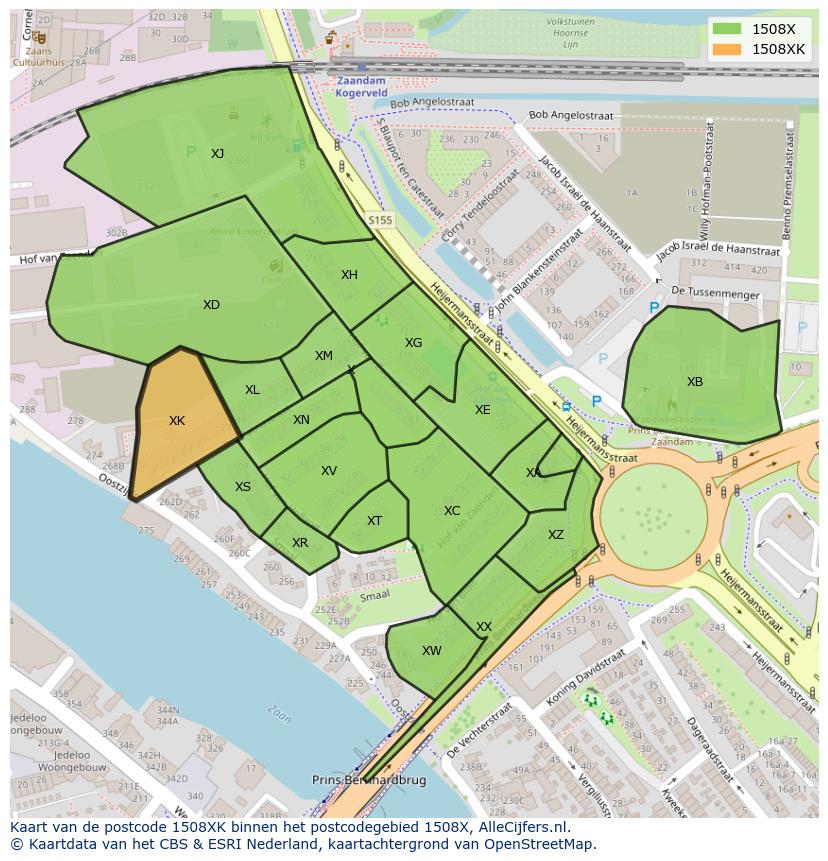 Afbeelding van het postcodegebied 1508 XK op de kaart.