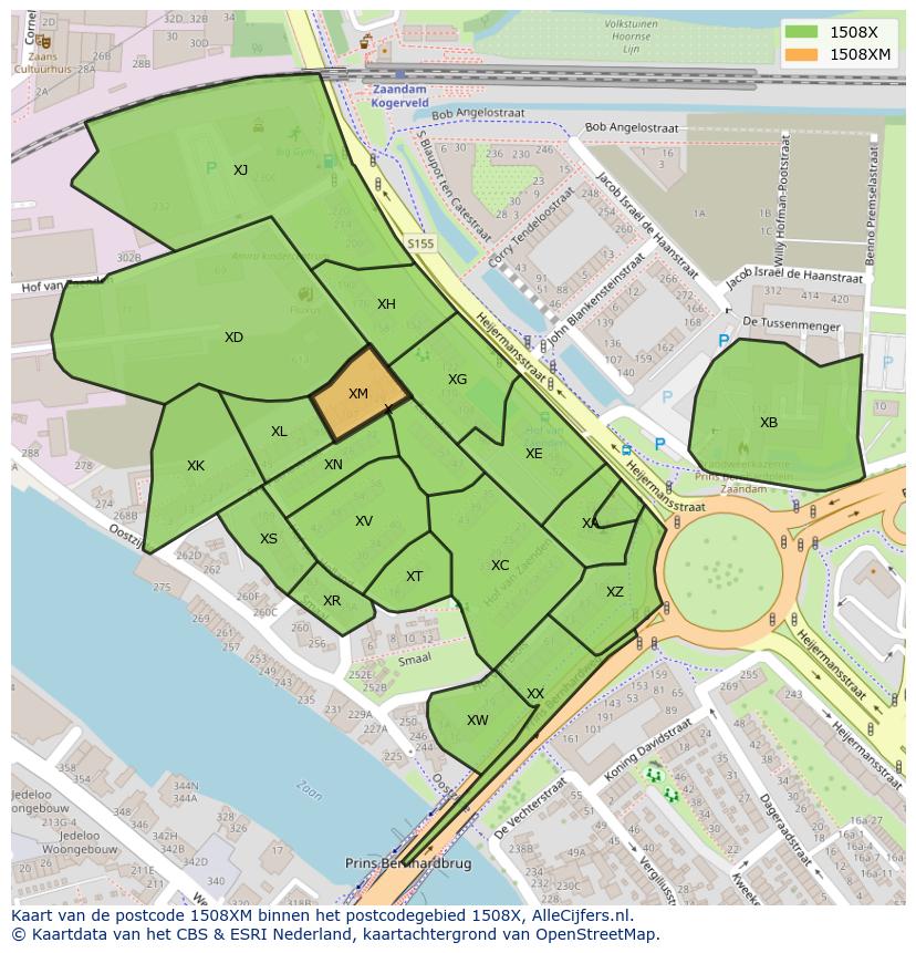 Afbeelding van het postcodegebied 1508 XM op de kaart.