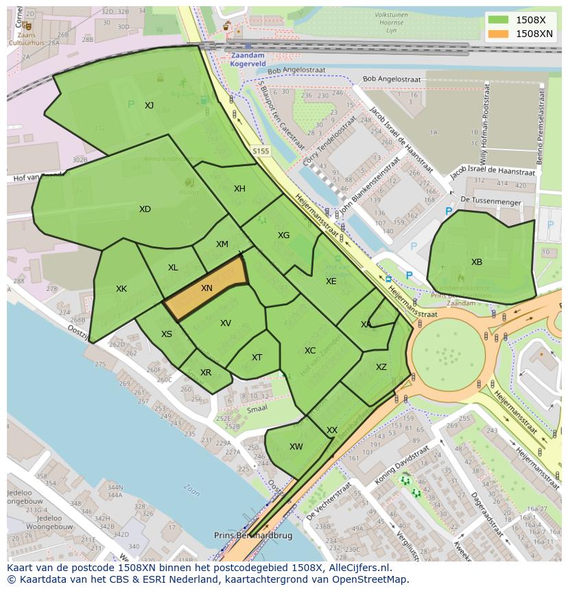 Afbeelding van het postcodegebied 1508 XN op de kaart.