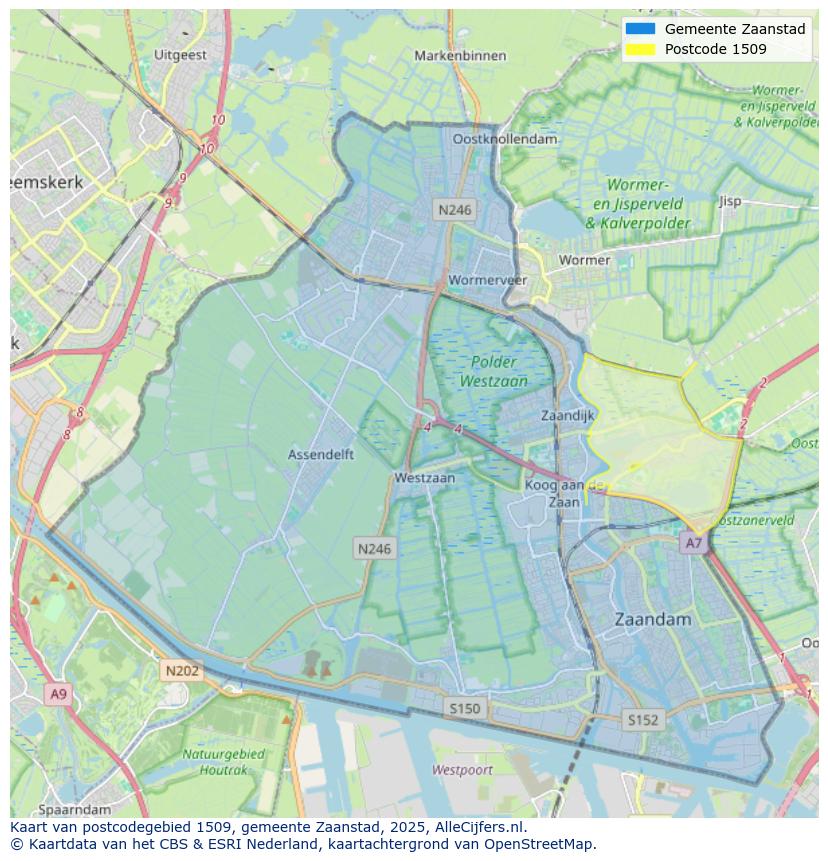 Afbeelding van het postcodegebied 1509 op de kaart.