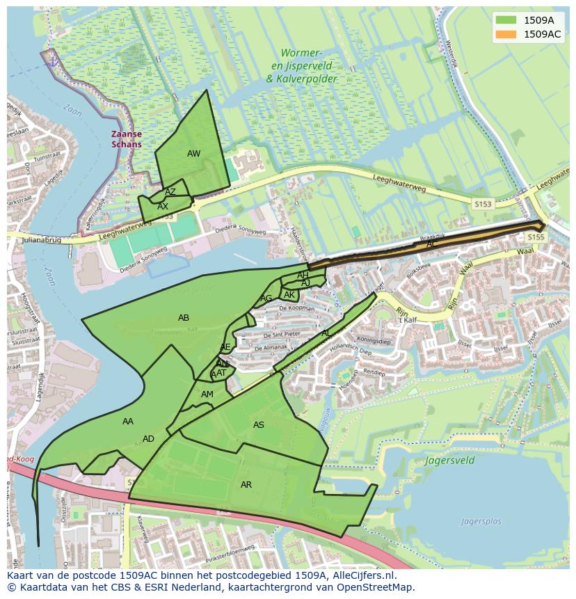 Afbeelding van het postcodegebied 1509 AC op de kaart.
