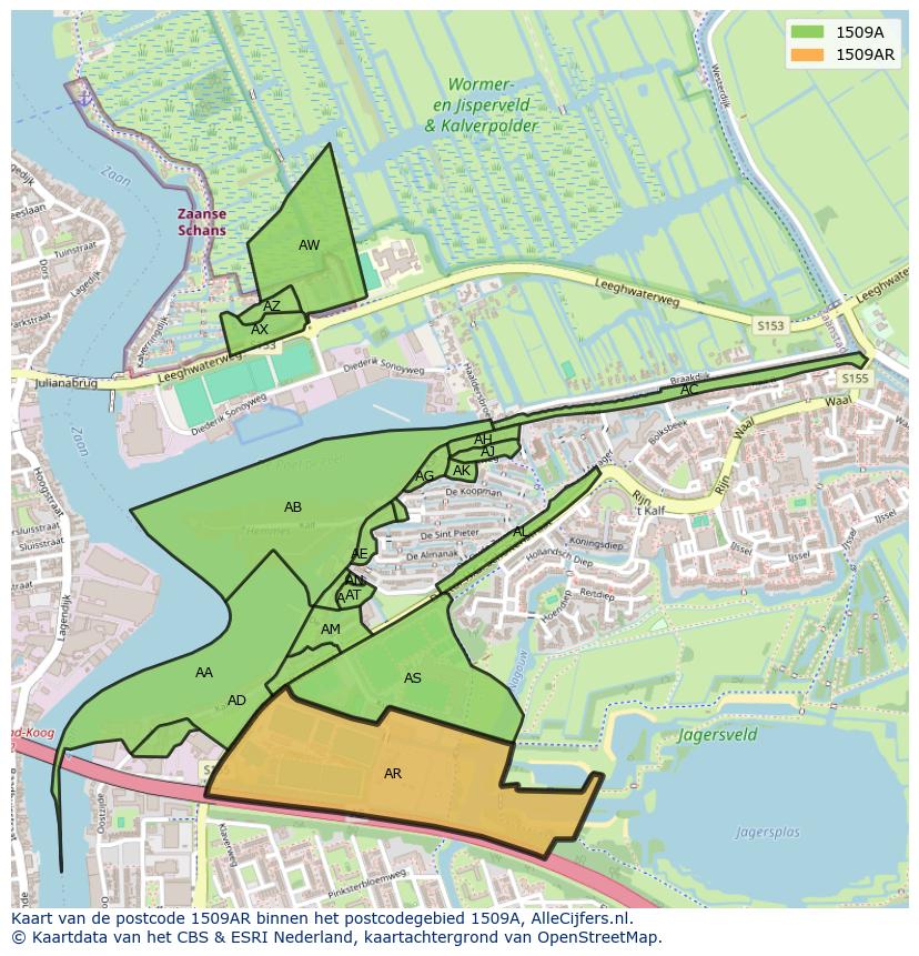 Afbeelding van het postcodegebied 1509 AR op de kaart.