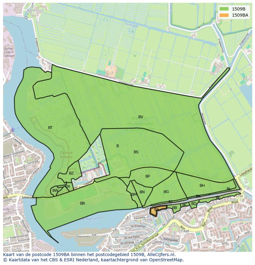 Afbeelding van het postcodegebied 1509 BA op de kaart.