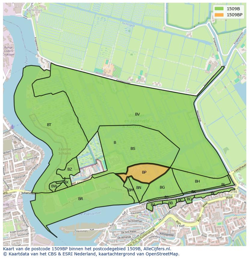 Afbeelding van het postcodegebied 1509 BP op de kaart.