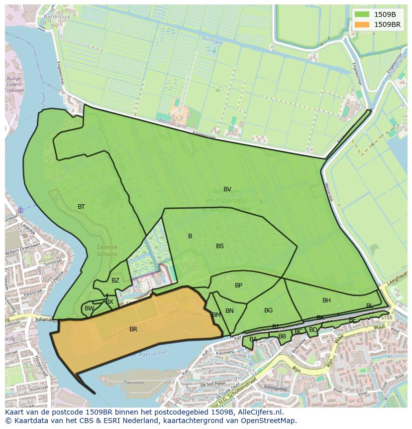 Afbeelding van het postcodegebied 1509 BR op de kaart.