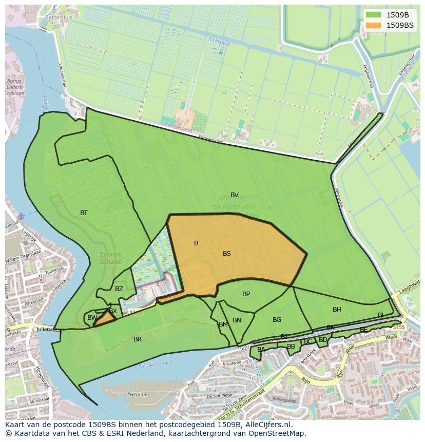 Afbeelding van het postcodegebied 1509 BS op de kaart.