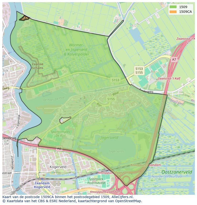 Afbeelding van het postcodegebied 1509 CA op de kaart.