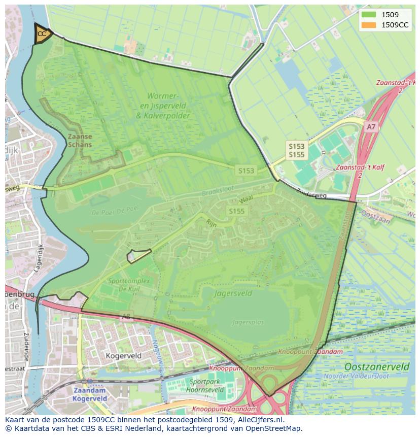 Afbeelding van het postcodegebied 1509 CC op de kaart.