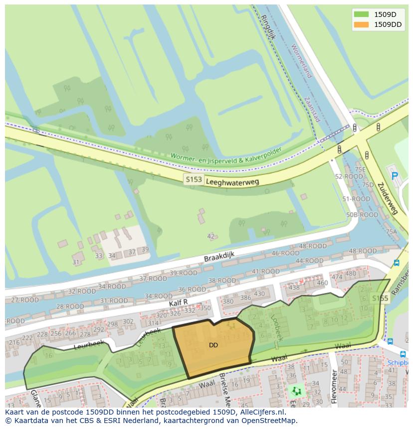 Afbeelding van het postcodegebied 1509 DD op de kaart.