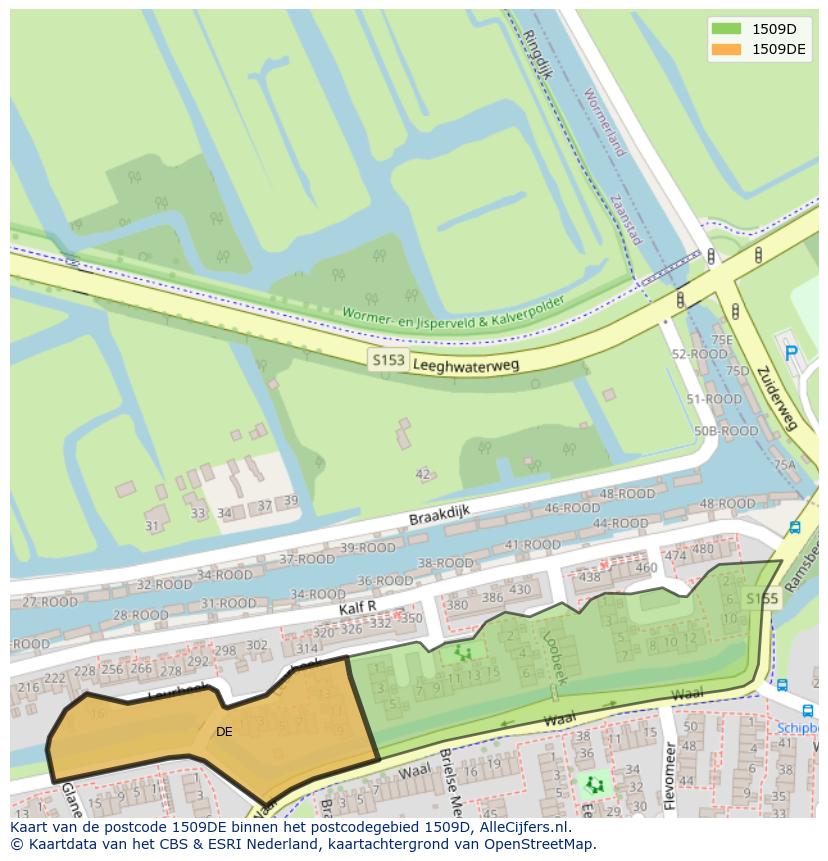 Afbeelding van het postcodegebied 1509 DE op de kaart.