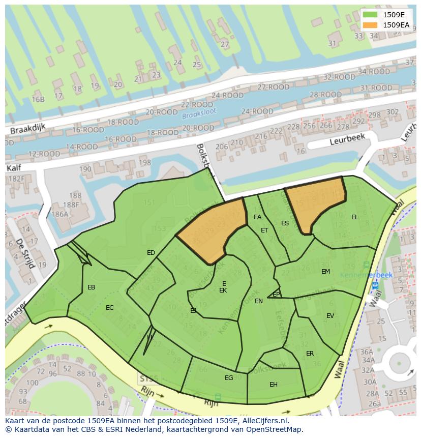 Afbeelding van het postcodegebied 1509 EA op de kaart.