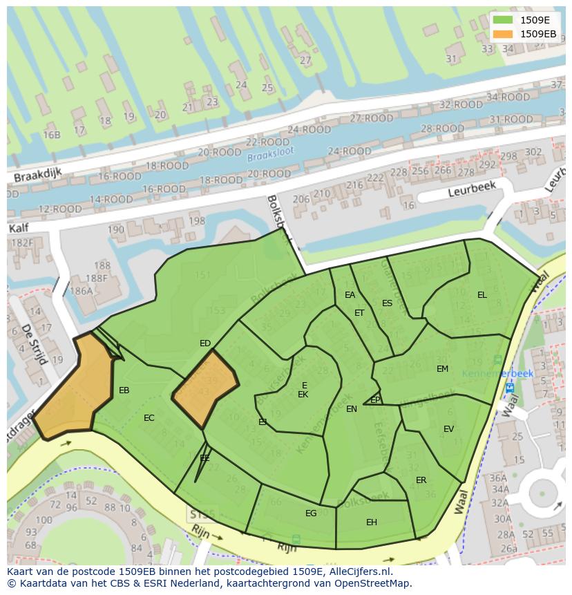 Afbeelding van het postcodegebied 1509 EB op de kaart.