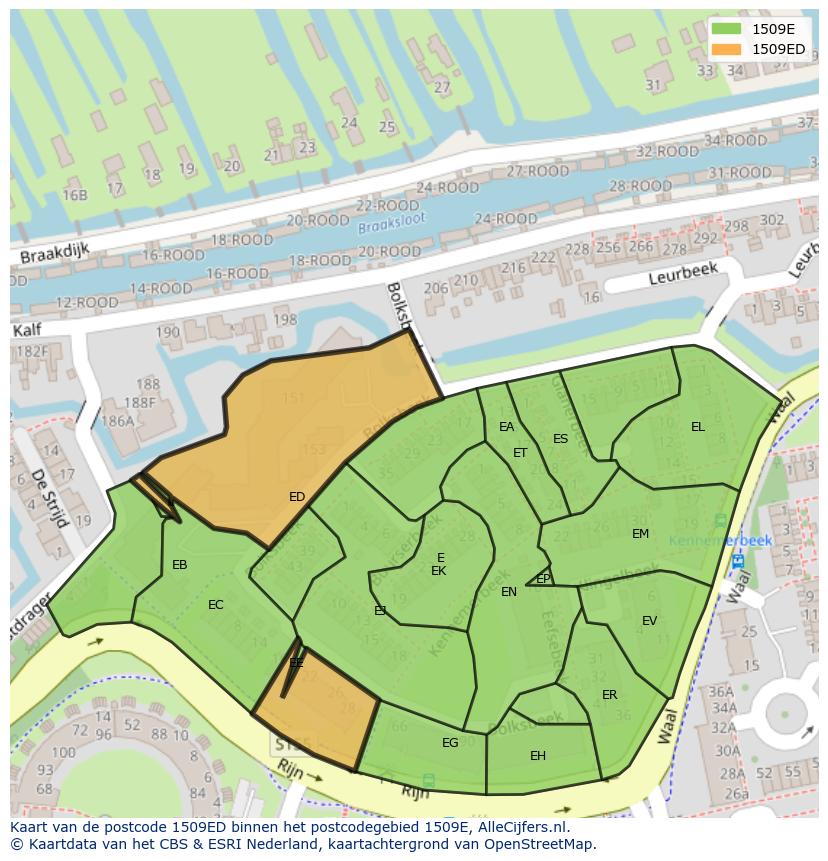 Afbeelding van het postcodegebied 1509 ED op de kaart.