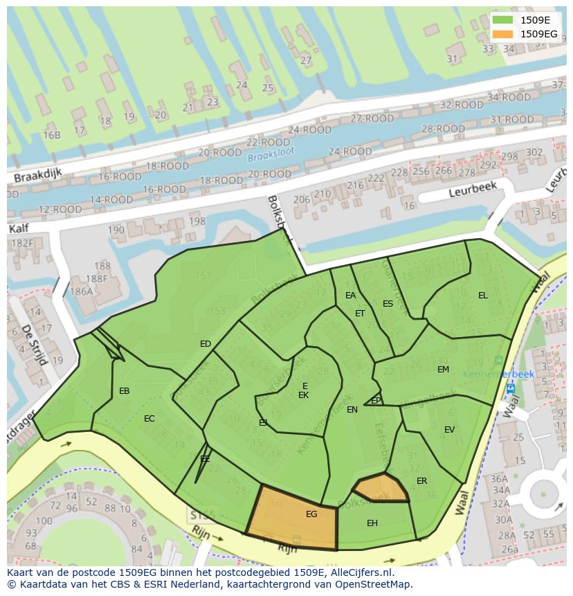 Afbeelding van het postcodegebied 1509 EG op de kaart.