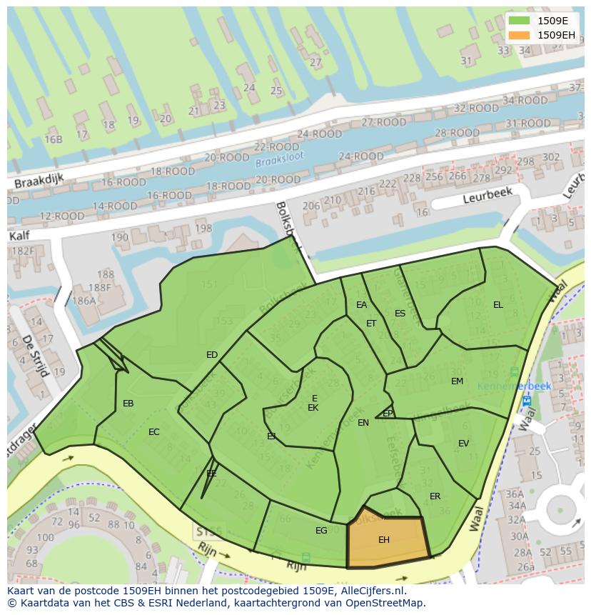 Afbeelding van het postcodegebied 1509 EH op de kaart.