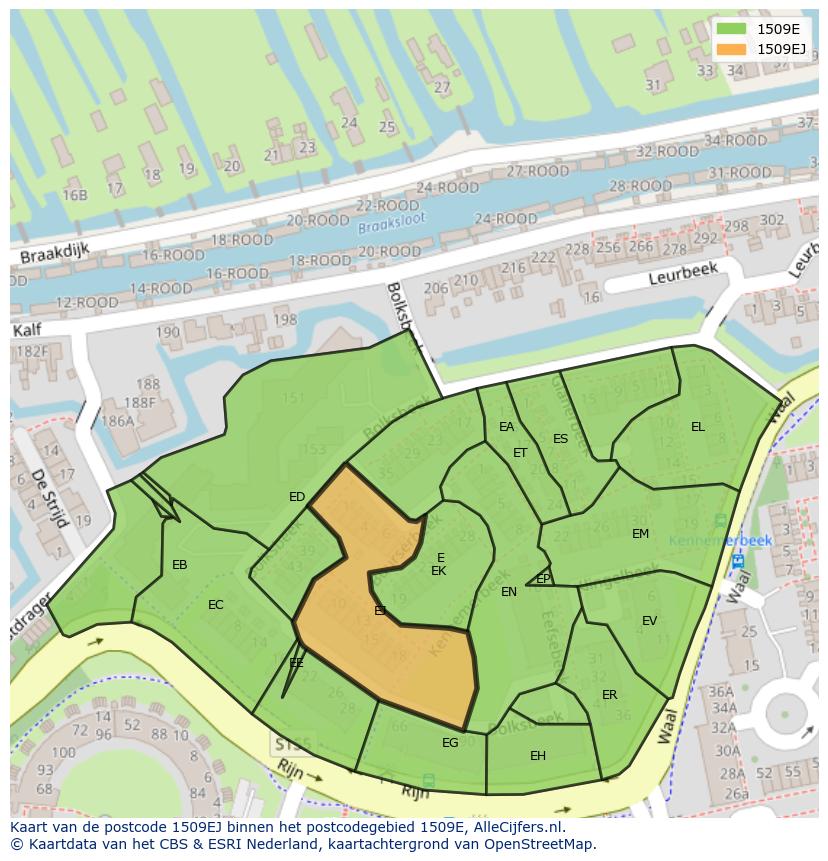 Afbeelding van het postcodegebied 1509 EJ op de kaart.