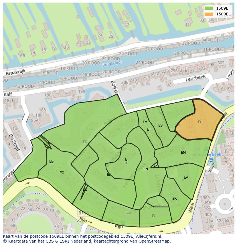 Afbeelding van het postcodegebied 1509 EL op de kaart.