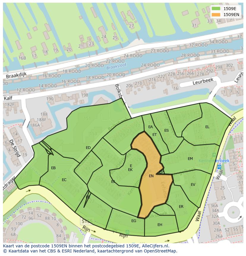 Afbeelding van het postcodegebied 1509 EN op de kaart.