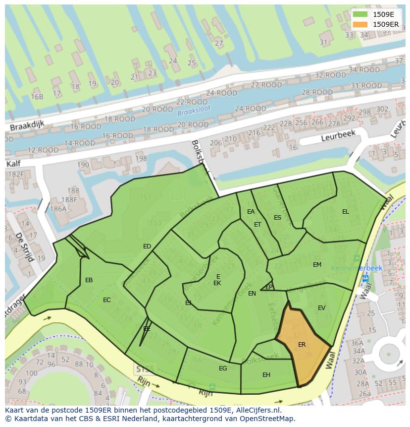 Afbeelding van het postcodegebied 1509 ER op de kaart.