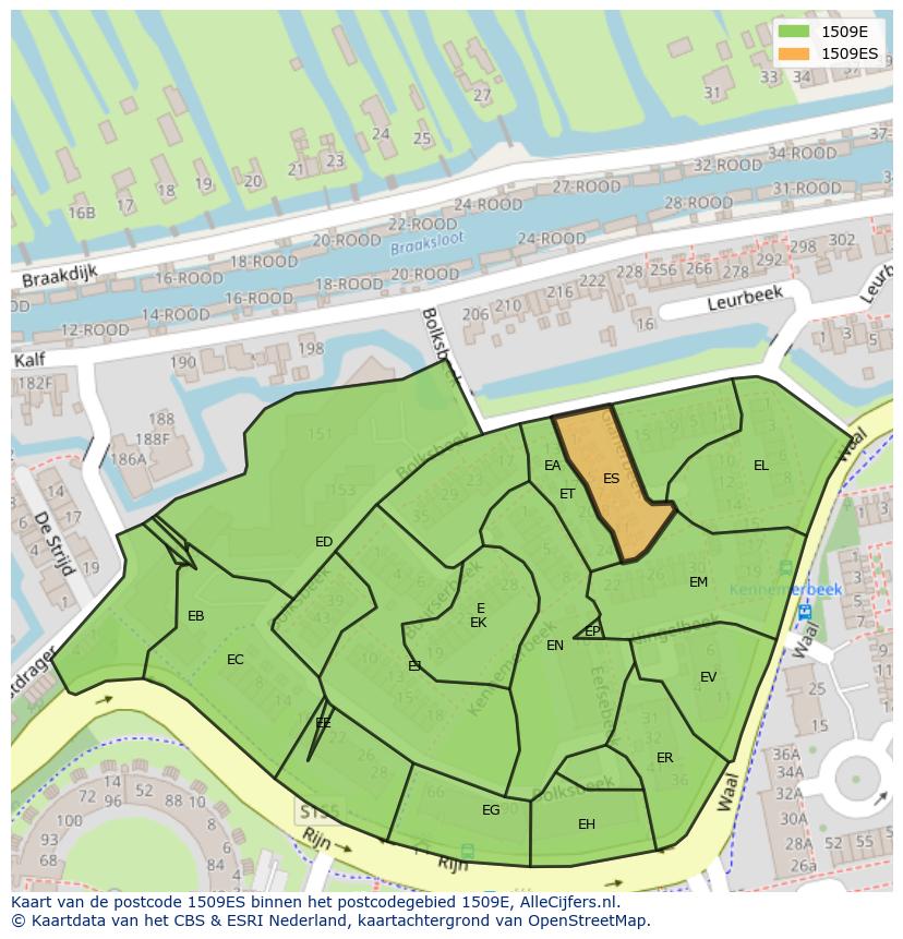 Afbeelding van het postcodegebied 1509 ES op de kaart.