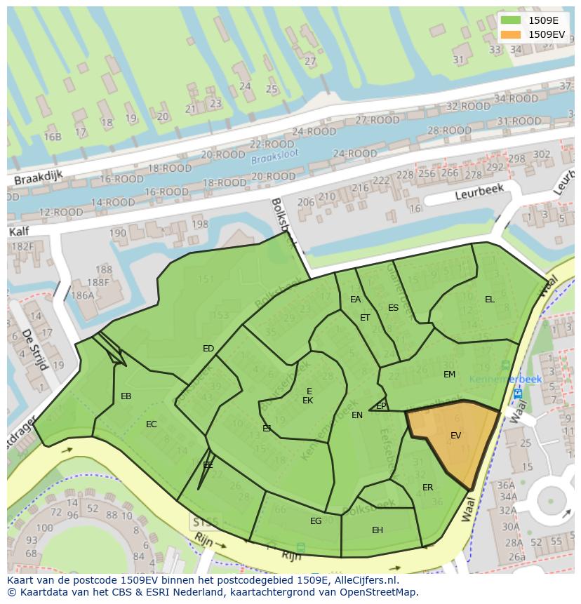 Afbeelding van het postcodegebied 1509 EV op de kaart.